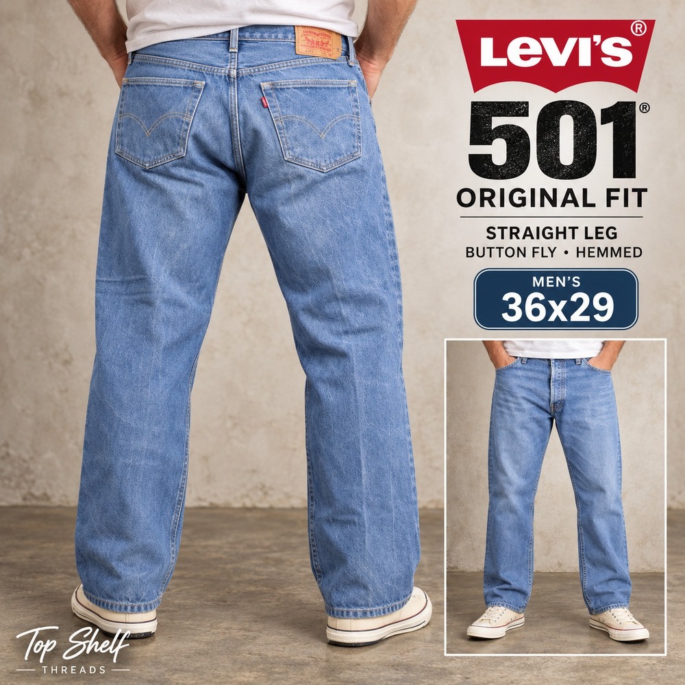 Levi's 501 Original Fit Jeans Men W36 L29 Light Wash Button Fly Straight Denim